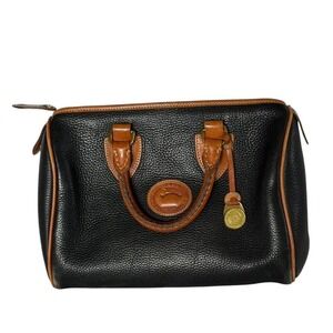 Dooney & Bourke Vintage All Weather Leather Satchel Black Tan Barrel Bag USA